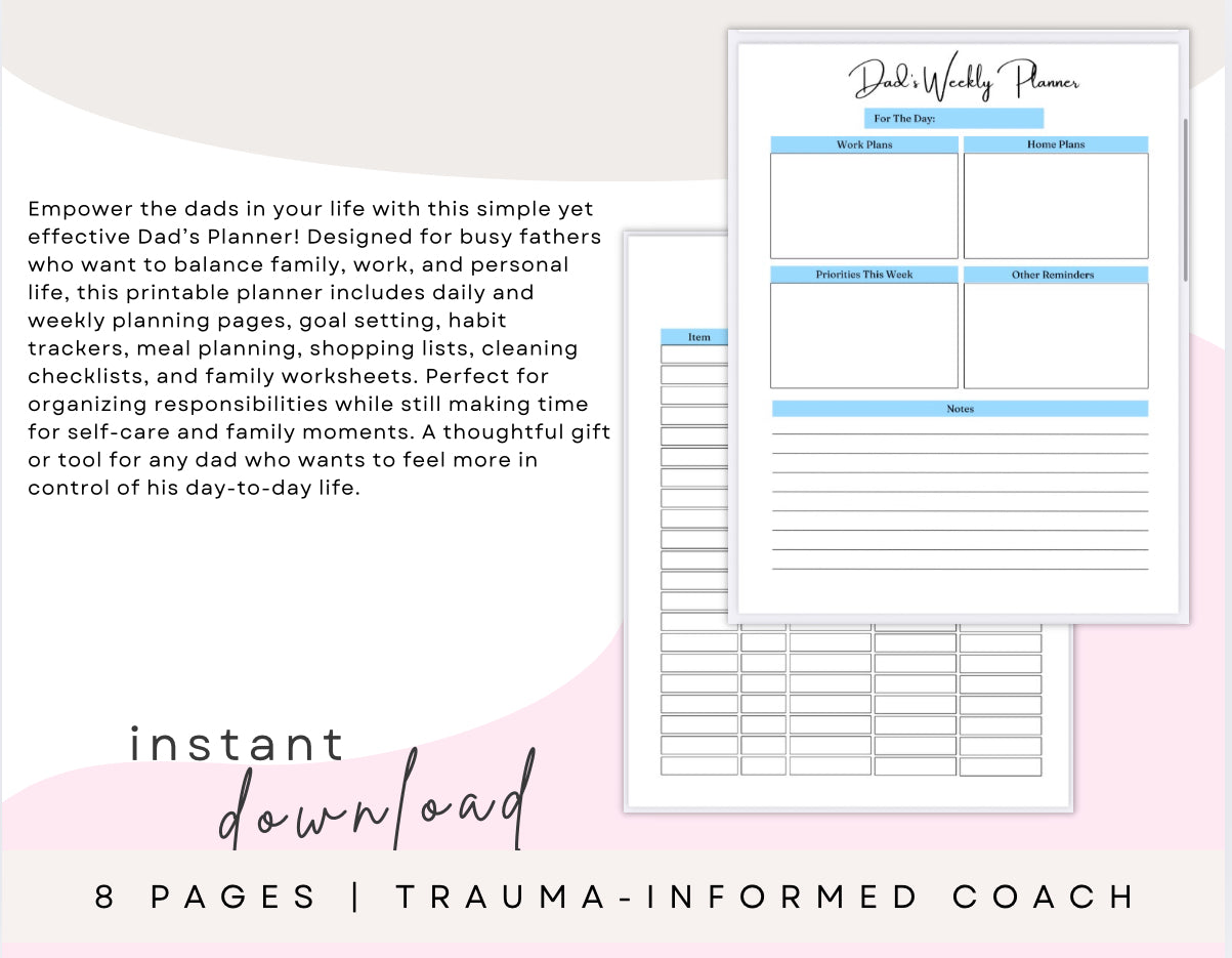 Dad’s Planner – Printable Daily, Weekly & Monthly Organizer (8 Pages)