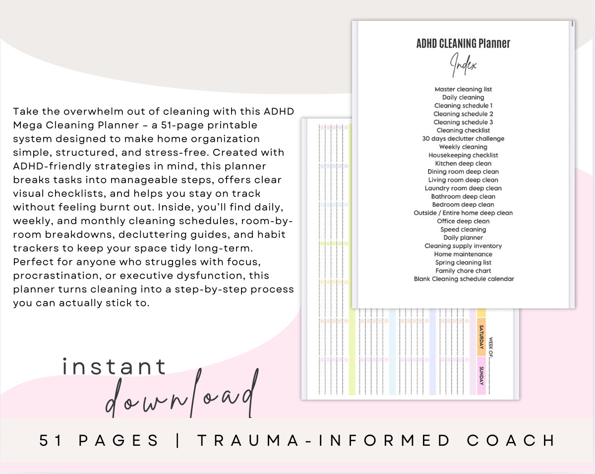 ADHD Mega Cleaning Planner – 51 Page Printable Cleaning Schedule & Organization System