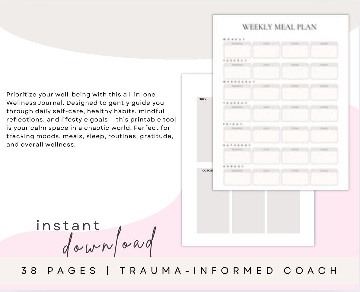 Printable Wellness Journal – 38-Page Self-Care & Gratitude Planner (Digital Download)