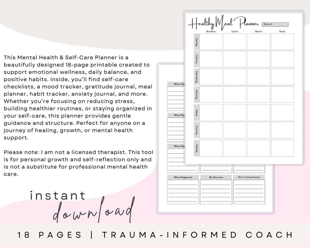Mental Health & Self-Care Planner (18 Pages, Digital Download)