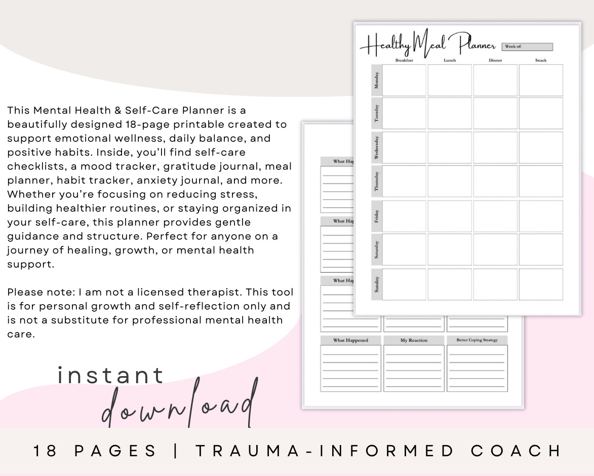 Mental Health & Self-Care Planner (18 Pages, Digital Download)