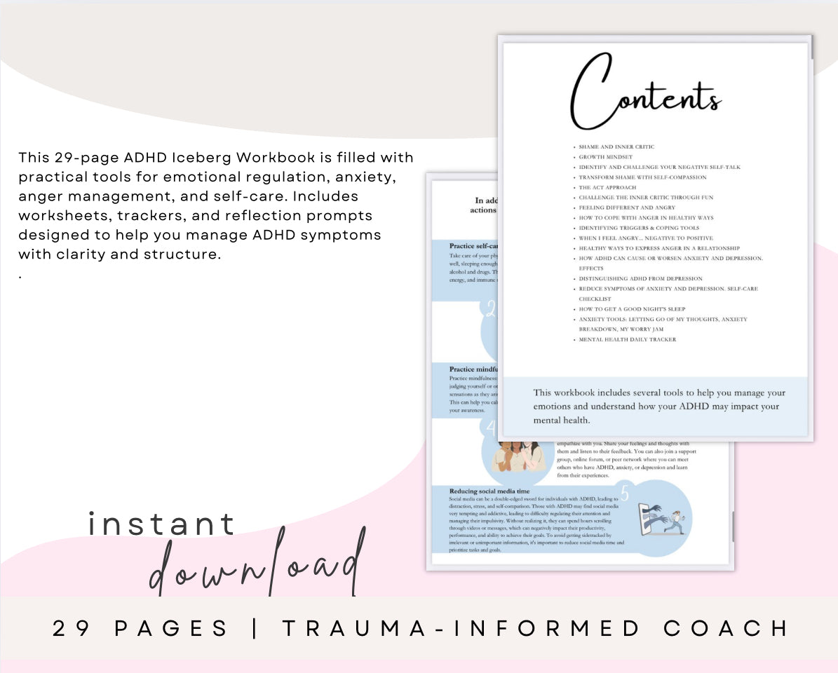 ADHD Iceberg Workbook | 29 Pages Printable Journal for Emotional Regulation, Self-Care & Coping Skills