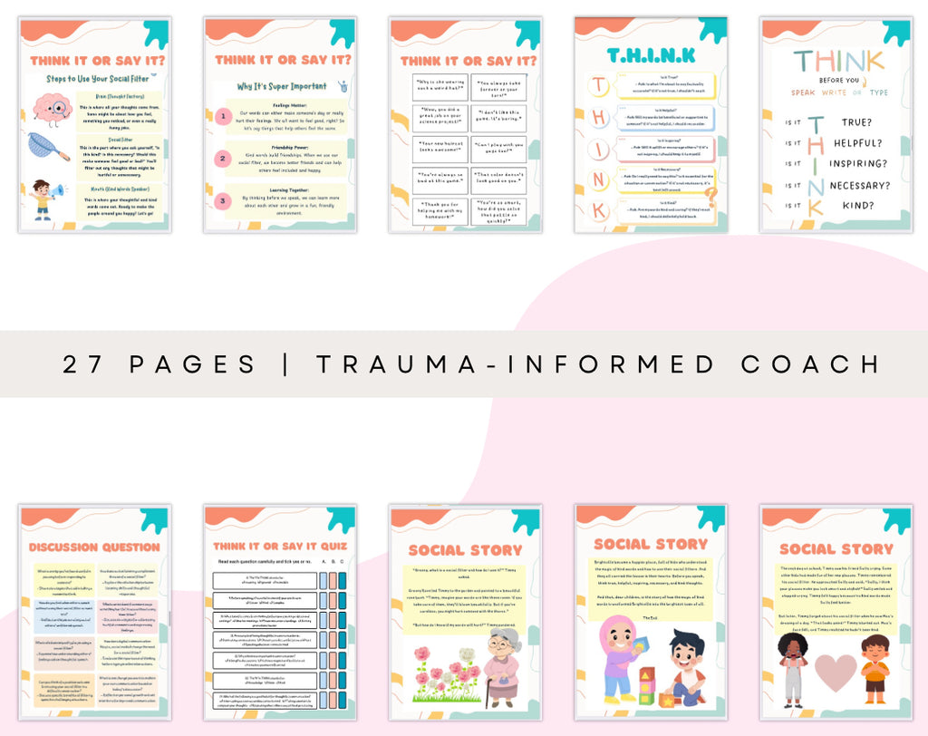 Think It or Say It? Social Skills Workbook (27 Pages Printable) Therapy Worksheets Kids