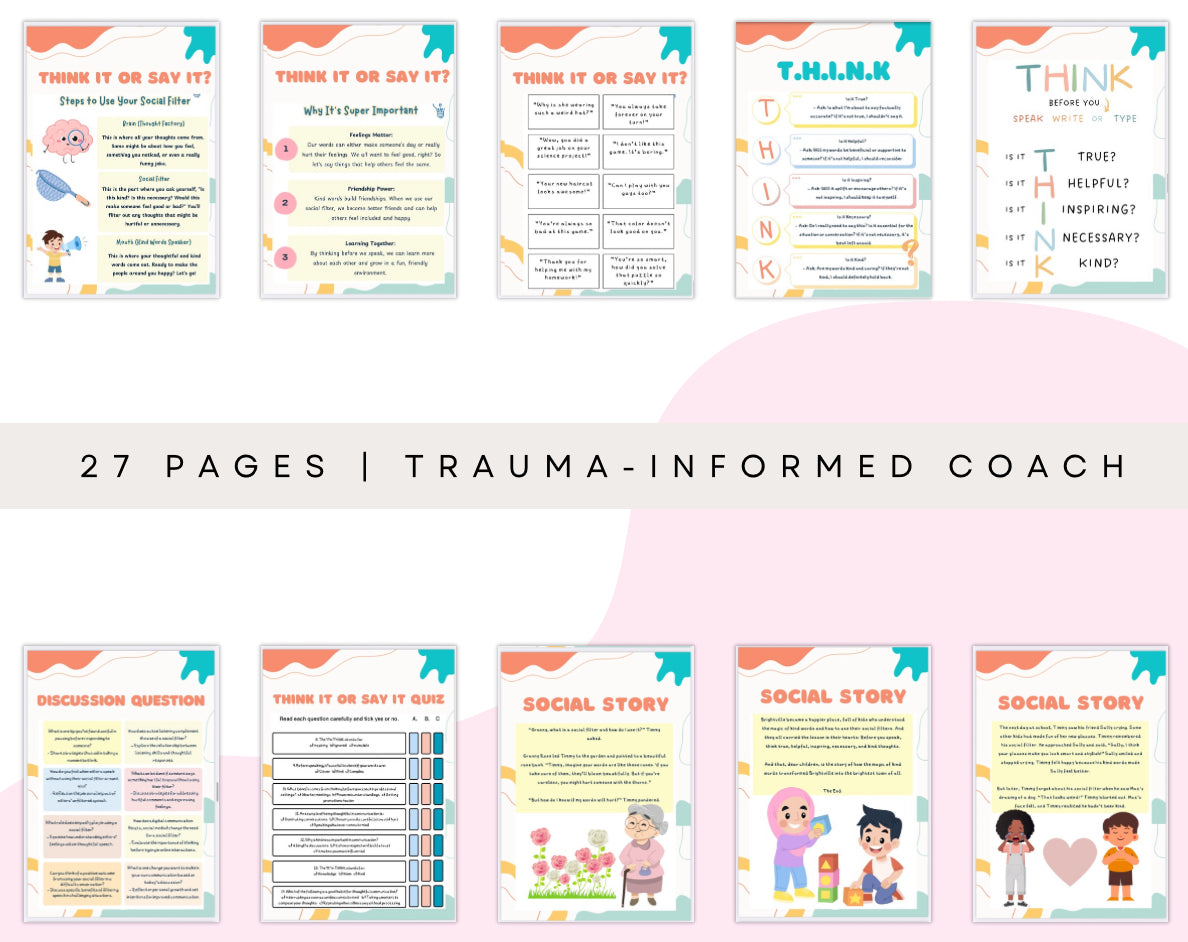 Think It or Say It? Social Skills Workbook (27 Pages Printable) Therapy Worksheets Kids