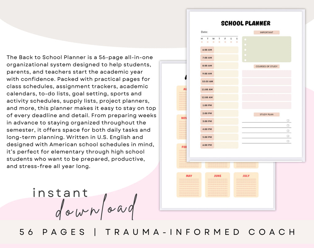 Back to School Planner – 56 Page Printable Student, Parent & Teacher Organization Kit