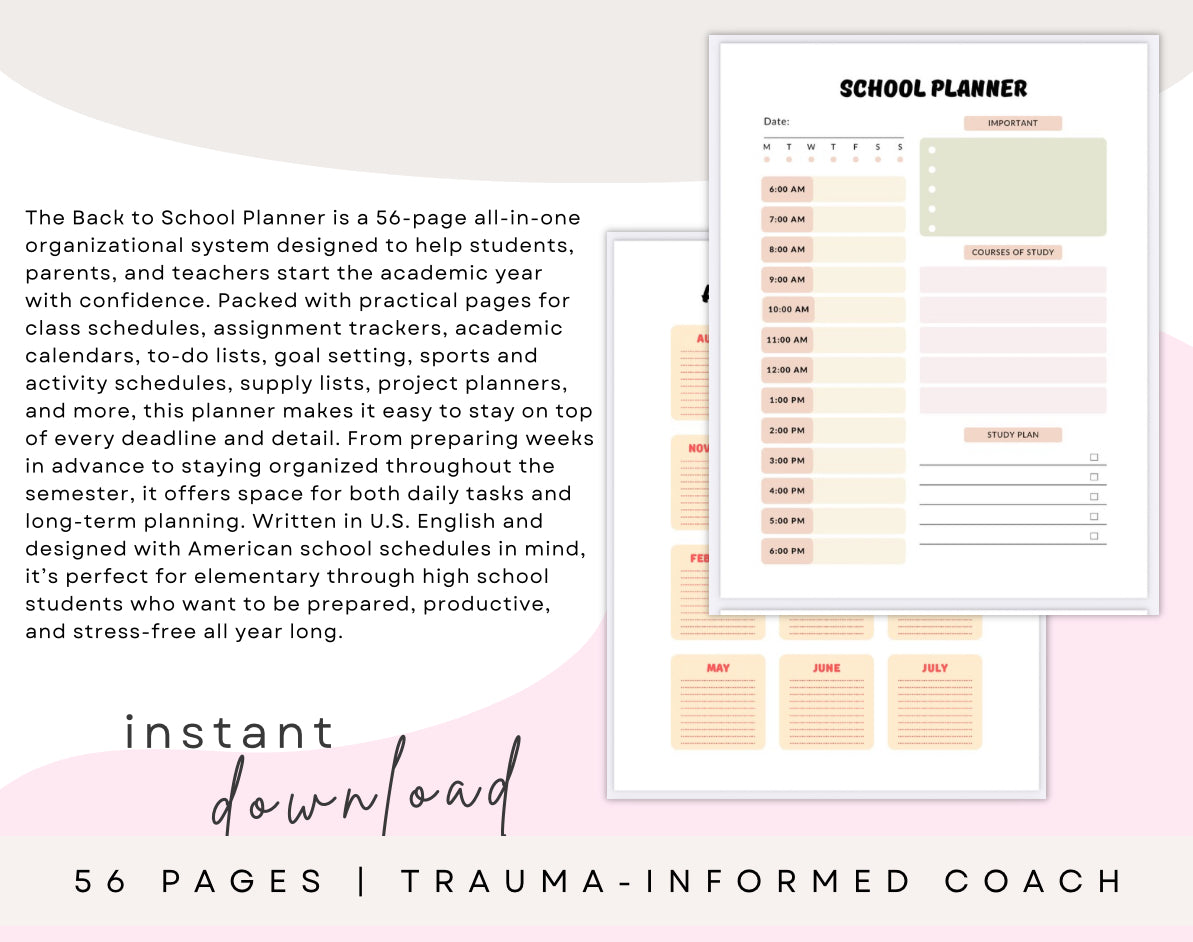 Back to School Planner – 56 Page Printable Student, Parent & Teacher Organization Kit