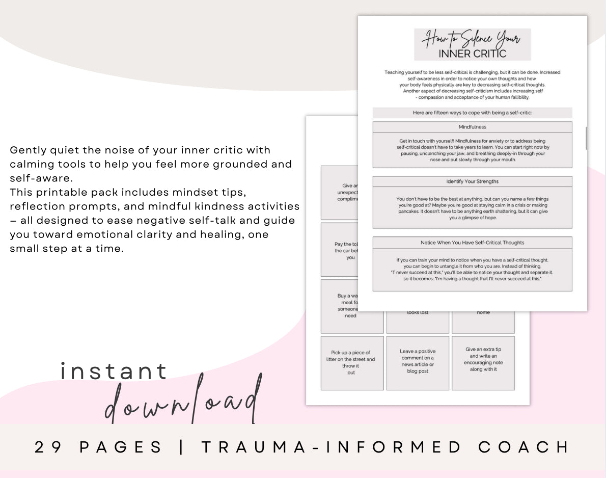 Self-Critic Journal Printable | 29-Page Inner Critic Workbook for Negative Self-Talk, Confidence & Healing – Trauma-Informed Digital PDF