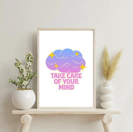 Take Care of Your Mind Printable Wall Art, Self-Care Quote Poster, Mental Health Affirmation Print, Positive Therapy Office Decor