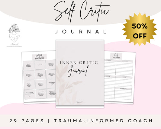 Self-Critic Journal Printable | 29-Page Inner Critic Workbook for Negative Self-Talk, Confidence & Healing – Trauma-Informed Digital PDF