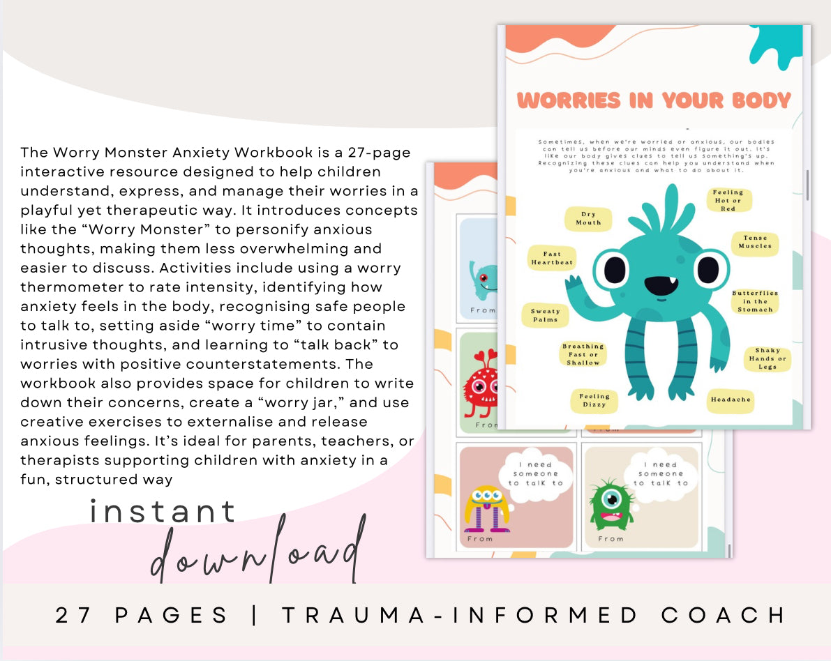 Worry Monster Anxiety Workbook for Kids – 27-Page Printable Emotional Regulation Activity Book