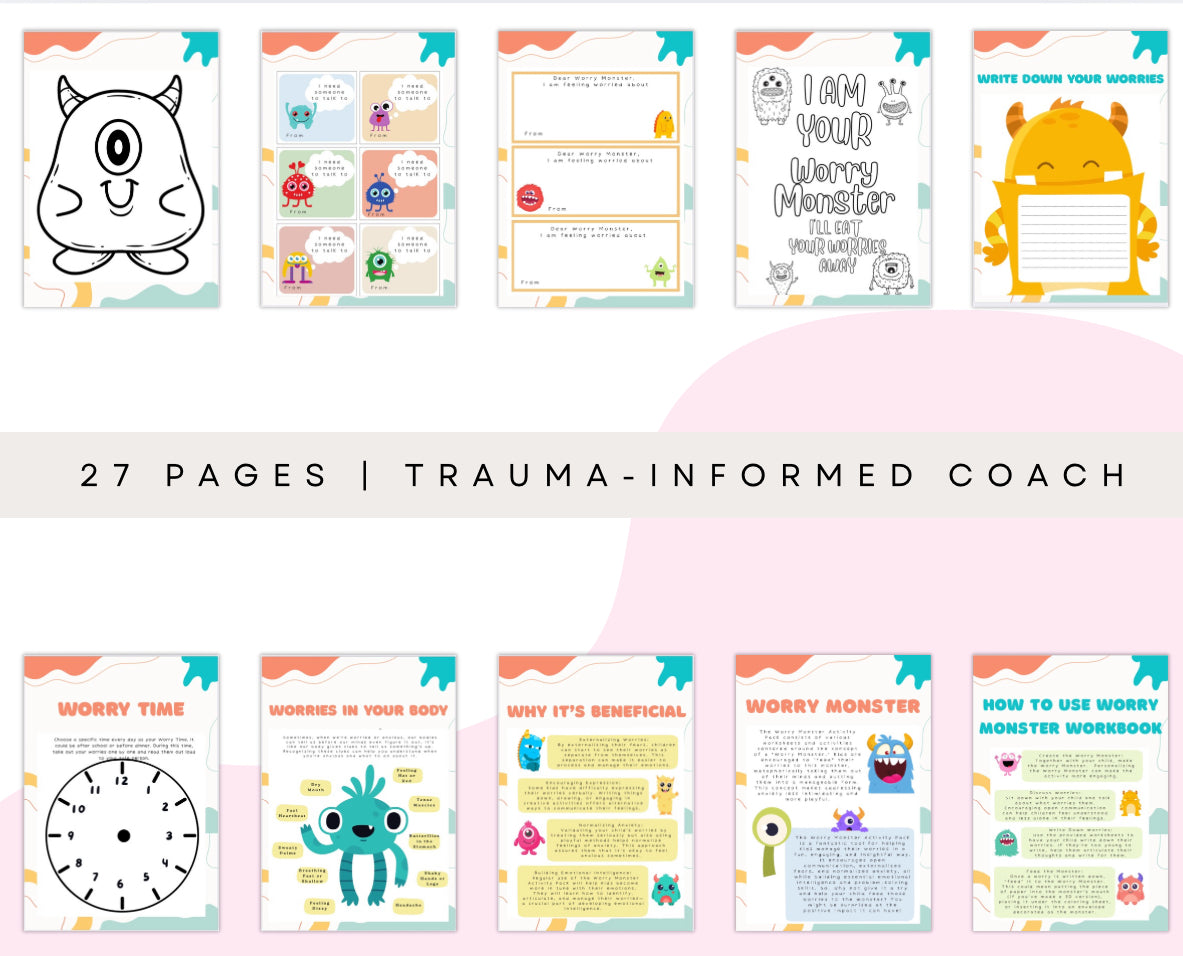 Worry Monster Anxiety Workbook for Kids – 27-Page Printable Emotional Regulation Activity Book