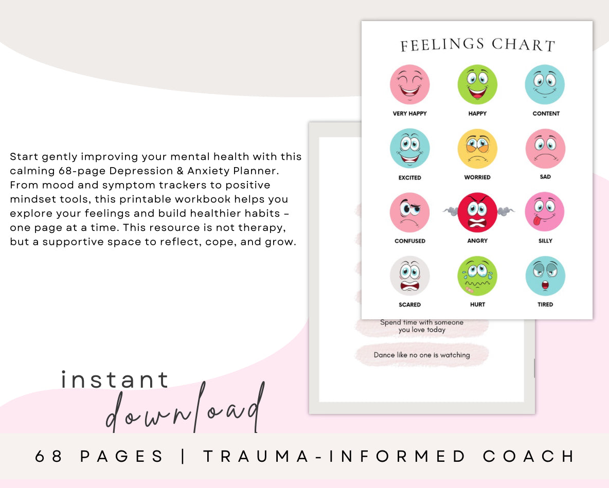 Depression & Anxiety Mental Health Planner (68 Pages) – Digital Download PDF