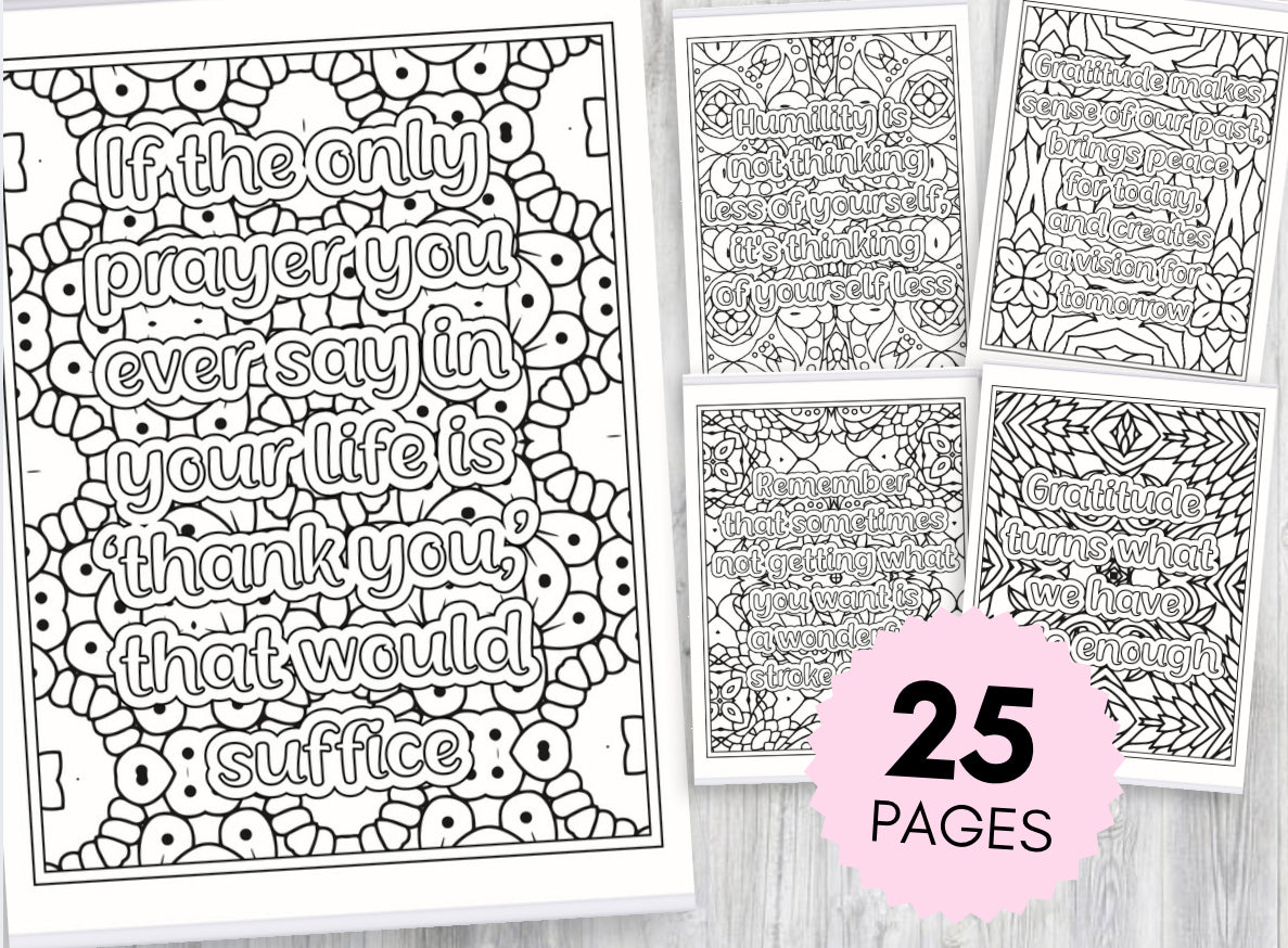 Gratitude Quote Coloring Pages – 25 Printable Sheets for Mindfulness & Relaxation