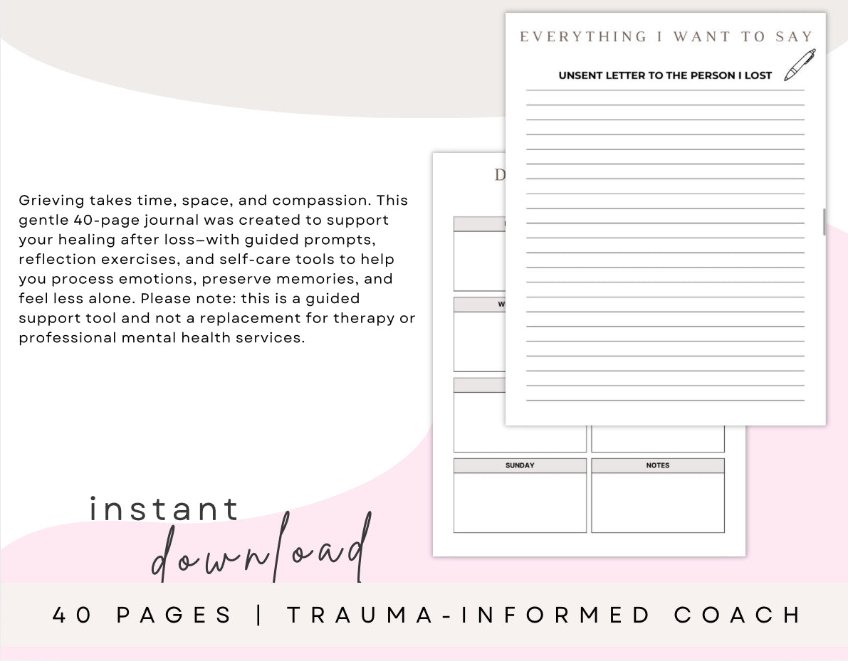 Grief & Loss Journal (40 Pages) – Printable Healing Workbook for Grief Recovery | Bereavement & Emotional Support PDF