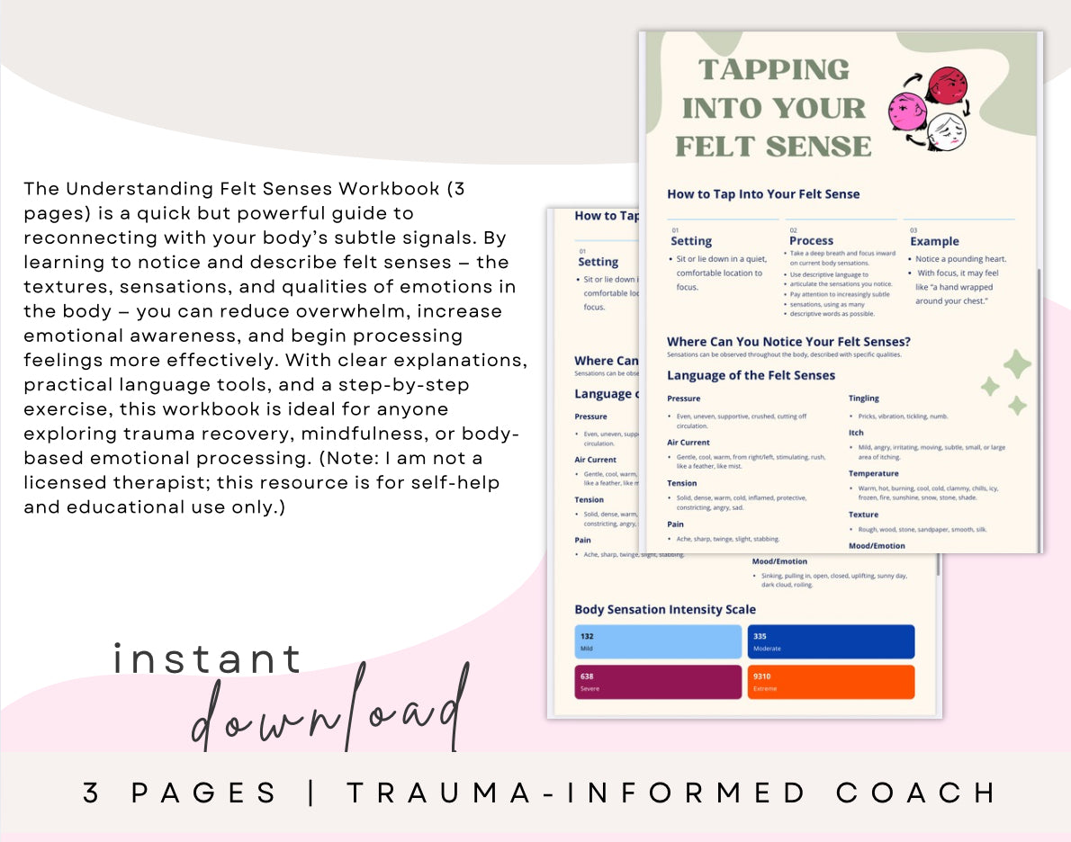 Understanding Felt Senses – 3-Page Printable Mindfulness & Emotional Processing Worksheet