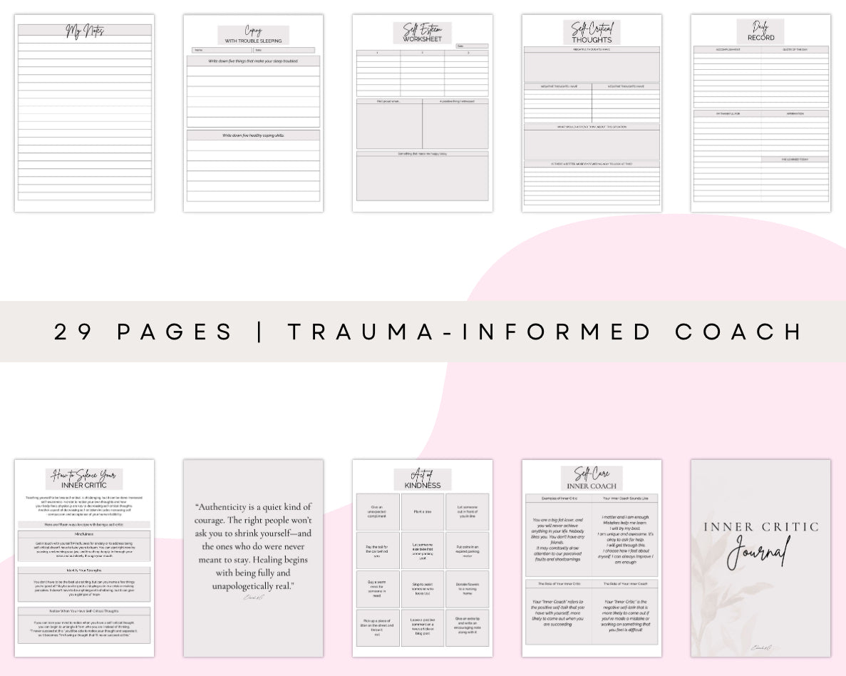 Self-Critic Journal Printable | 29-Page Inner Critic Workbook for Negative Self-Talk, Confidence & Healing – Trauma-Informed Digital PDF