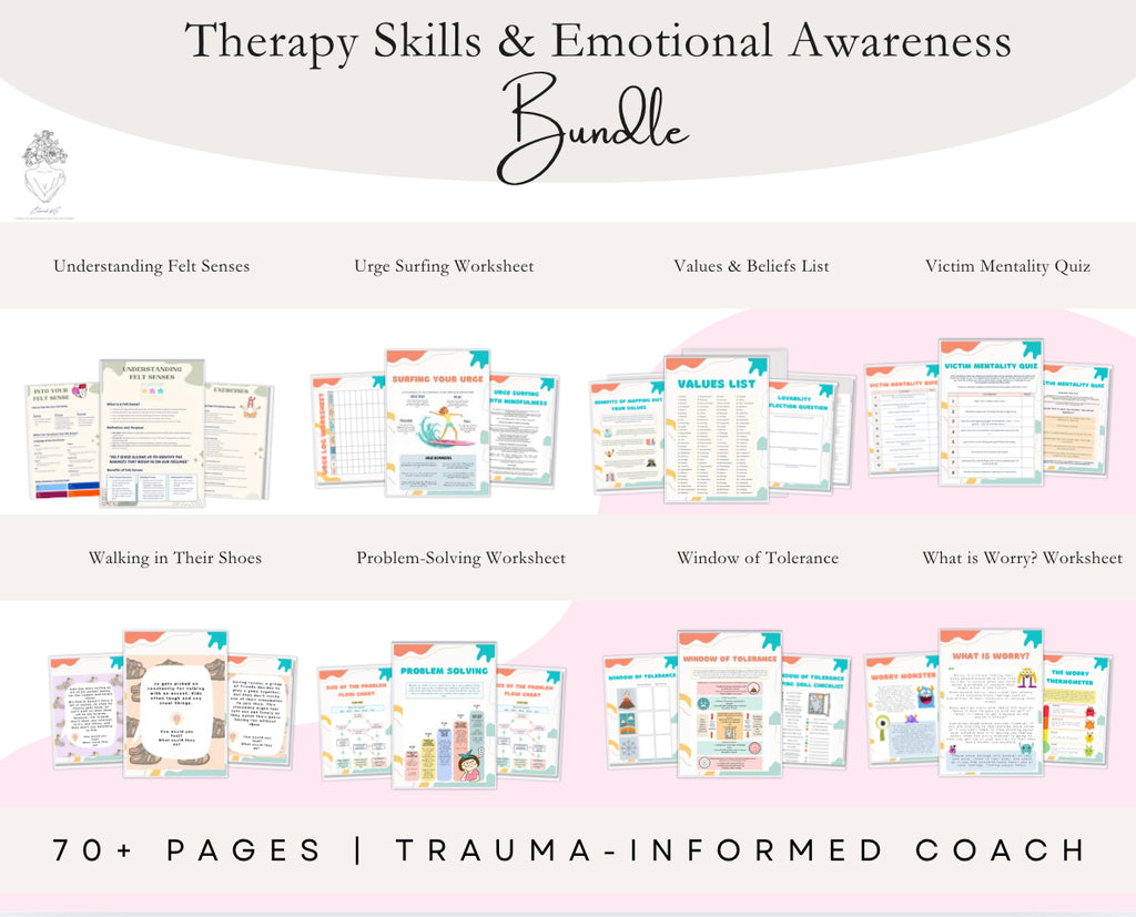 Therapy Skills & Emotional Growth Workbook Bundle (76 Pages) | CBT & DBT Printable Tools