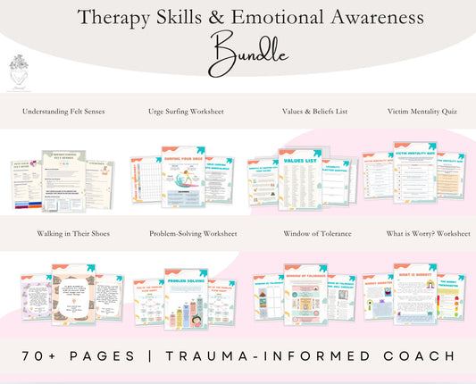 Therapy Skills & Emotional Growth Workbook Bundle (76 Pages) | CBT & DBT Printable Tools