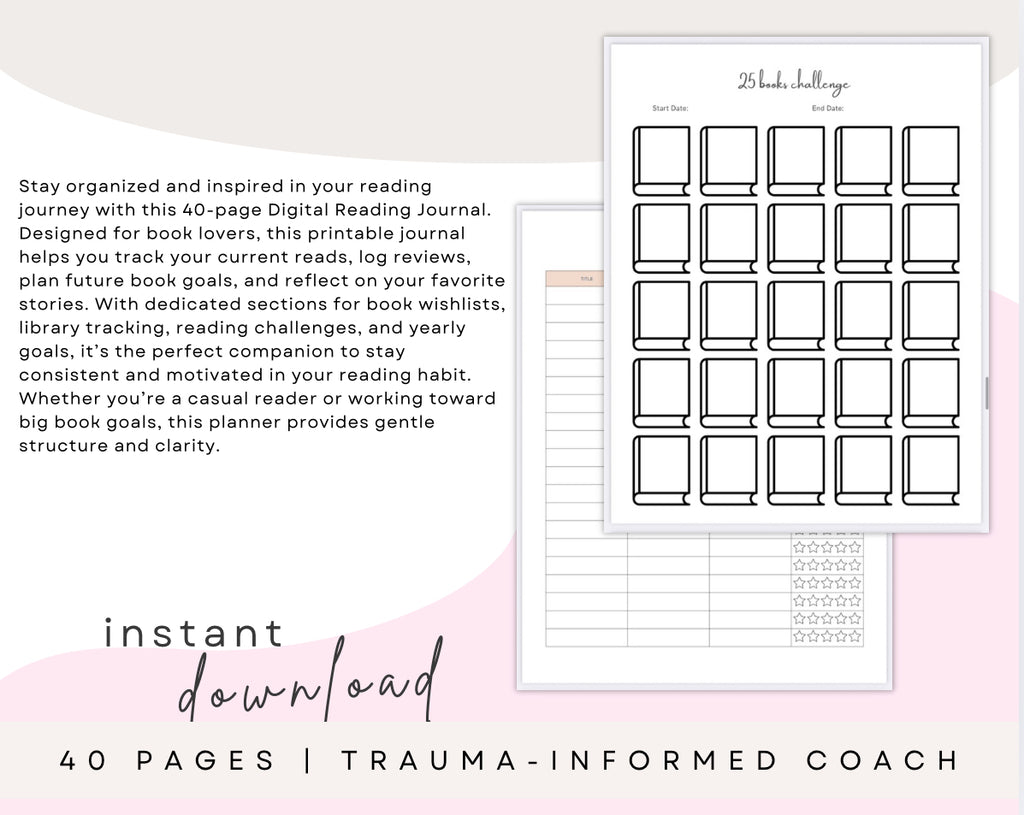 Digital Reading Journal – 40-Page Printable Book Tracker & Review Planner