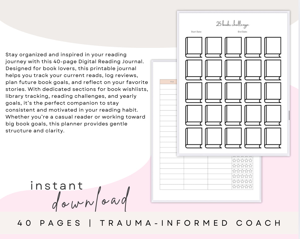 Digital Reading Journal – 40-Page Printable Book Tracker & Review Planner