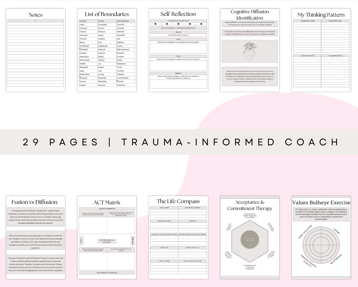 Acceptance & Commitment Therapy Journal – Printable ACT Workbook (28 Pages)