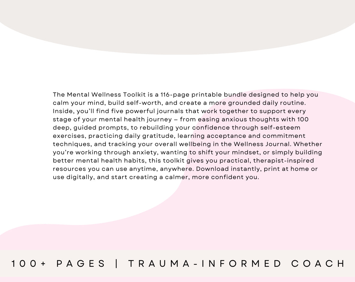 Mental Wellness Toolkit – Anxiety, Self-Esteem & Gratitude Journals (Printable PDF Bundle)