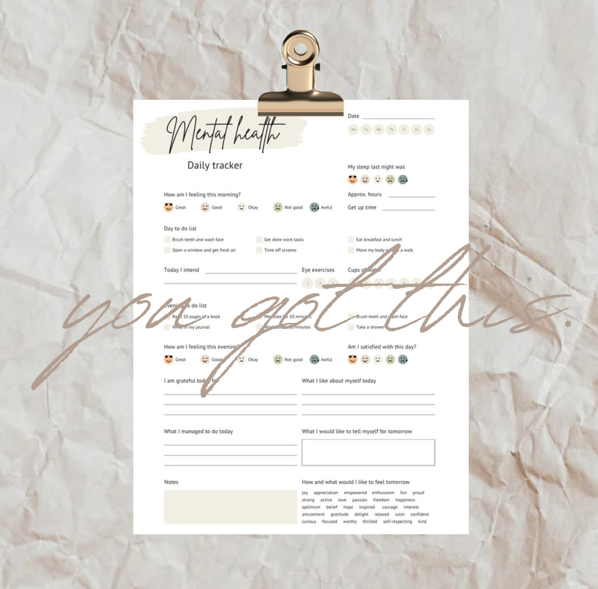 Daily Mental Health Tracker – Printable A4 Self-Care Planner