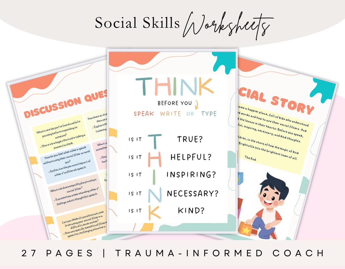 Think It or Say It? Social Skills Workbook (27 Pages Printable) Therapy Worksheets Kids
