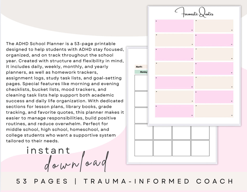 ADHD School Planner – 53 Page Printable Student Organizer