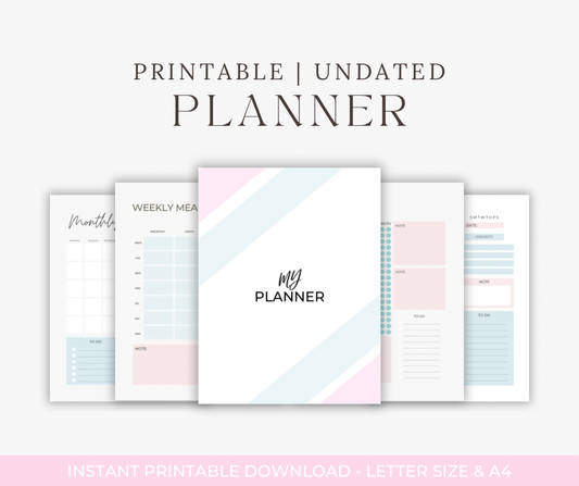 Undated Printable Planner – 18 Pages | Minimal Pastel Aesthetic | A4 + US Letter