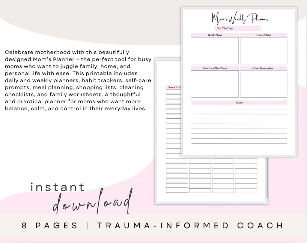 Mom’s Planner – Printable Daily, Weekly & Monthly Organizer (8 Pages)