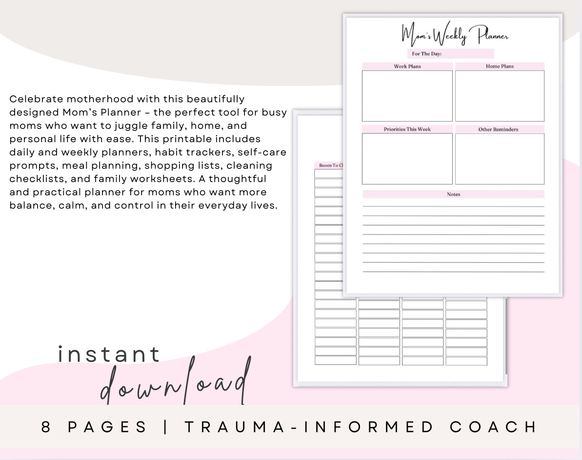 Mom’s Planner – Printable Daily, Weekly & Monthly Organizer (8 Pages)