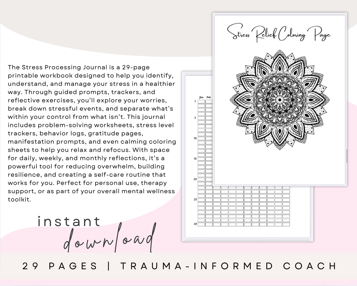 Stress Processing Journal – 29 Page Printable Stress Management Workbook