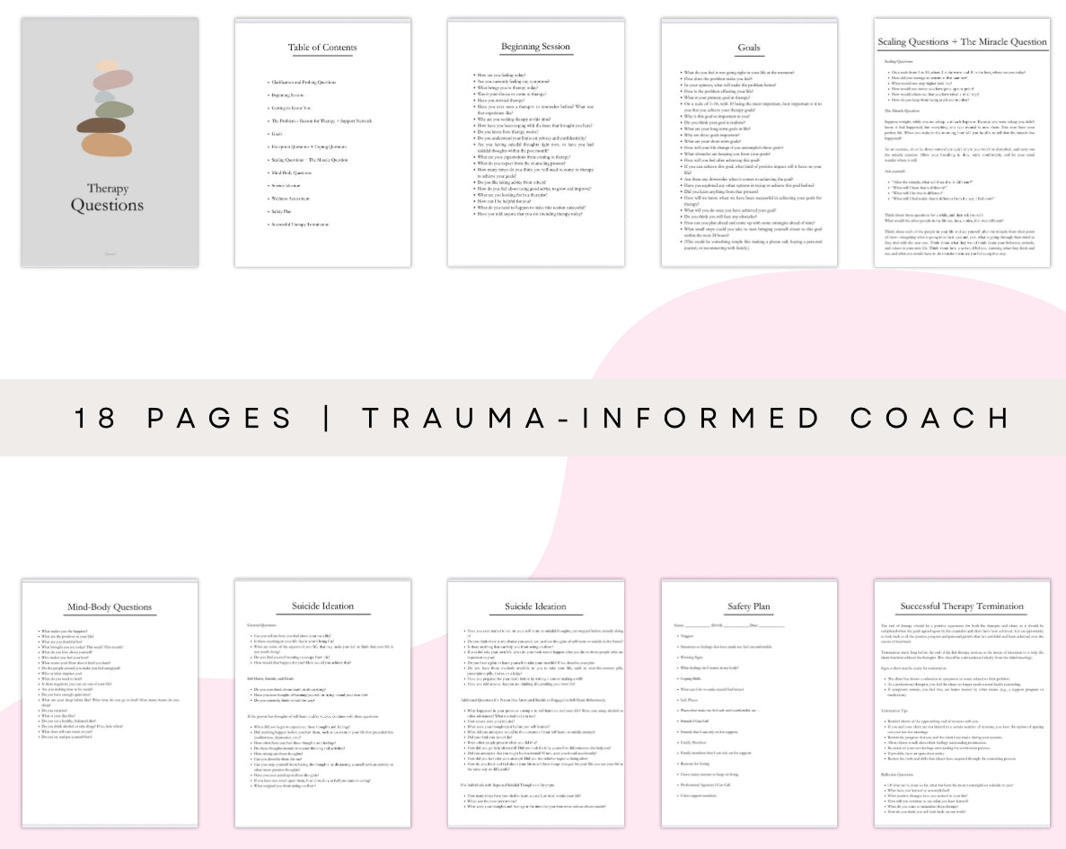 Therapy Workbook | 18-Page Printable Mental Health Worksheets & Prompts | Digital PDF for Therapy Sessions, Self-Healing & Counseling Use