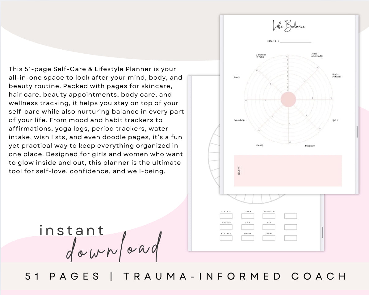 51-Page Self-Care & Lifestyle Planner | Beauty, Wellness & Mental Health Printable