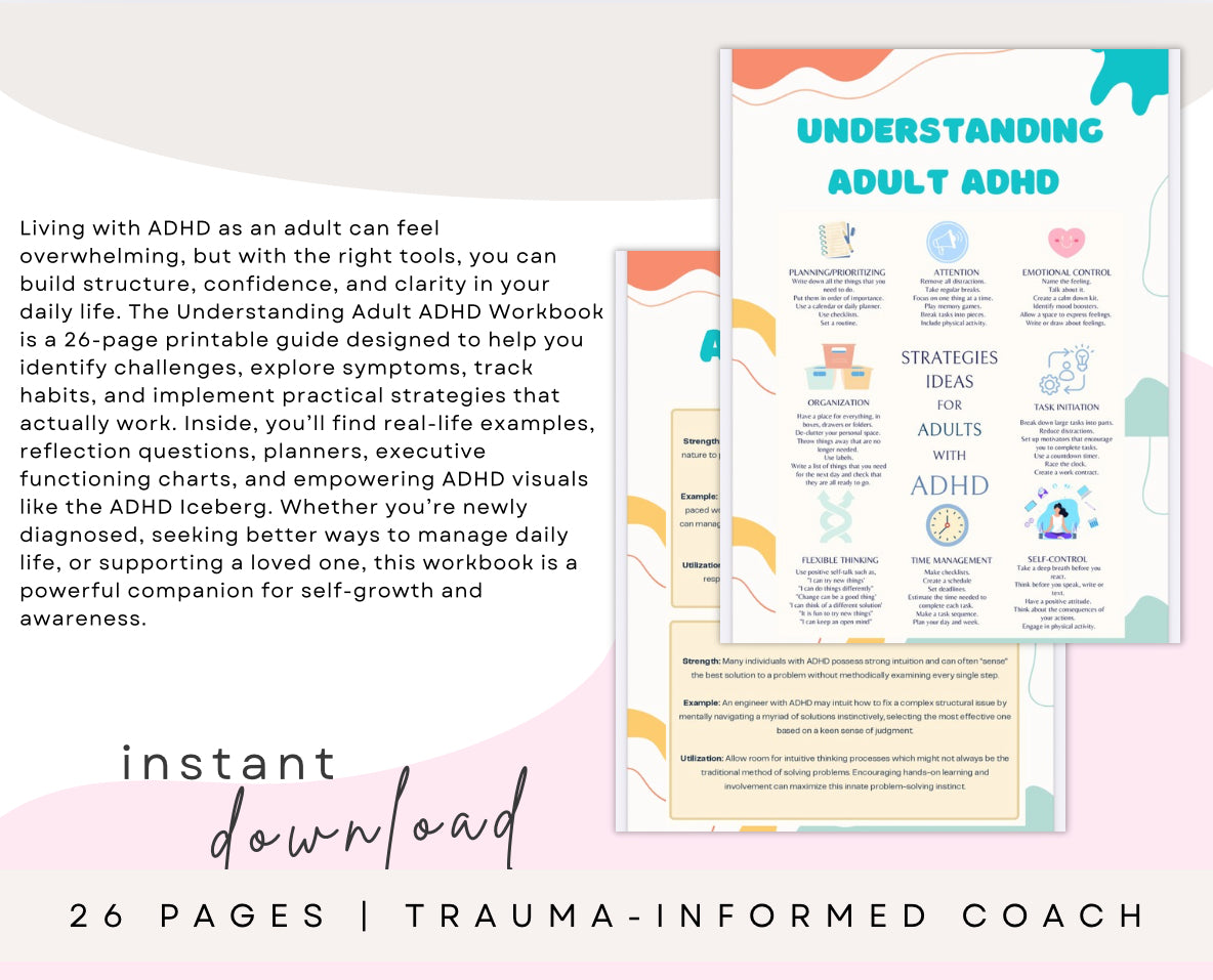 Understanding Adult ADHD Workbook – 26-Page Printable Planner & Self-Help Guide