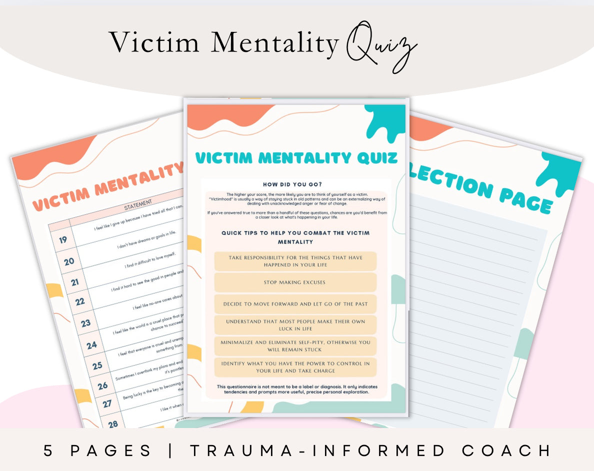 Victim Mentality Quiz – 5-Page Printable Self-Reflection Worksheet (Digital Download)