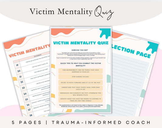 Victim Mentality Quiz – 5-Page Printable Self-Reflection Worksheet (Digital Download)