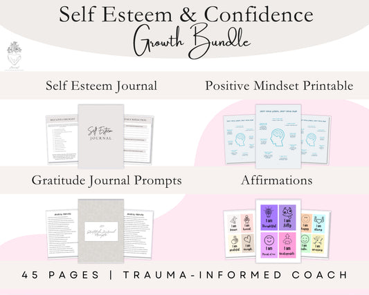 Self-Esteem & Confidence Growth Bundle – 4 Printable Tools for Positivity, Gratitude & Lasting Confidence