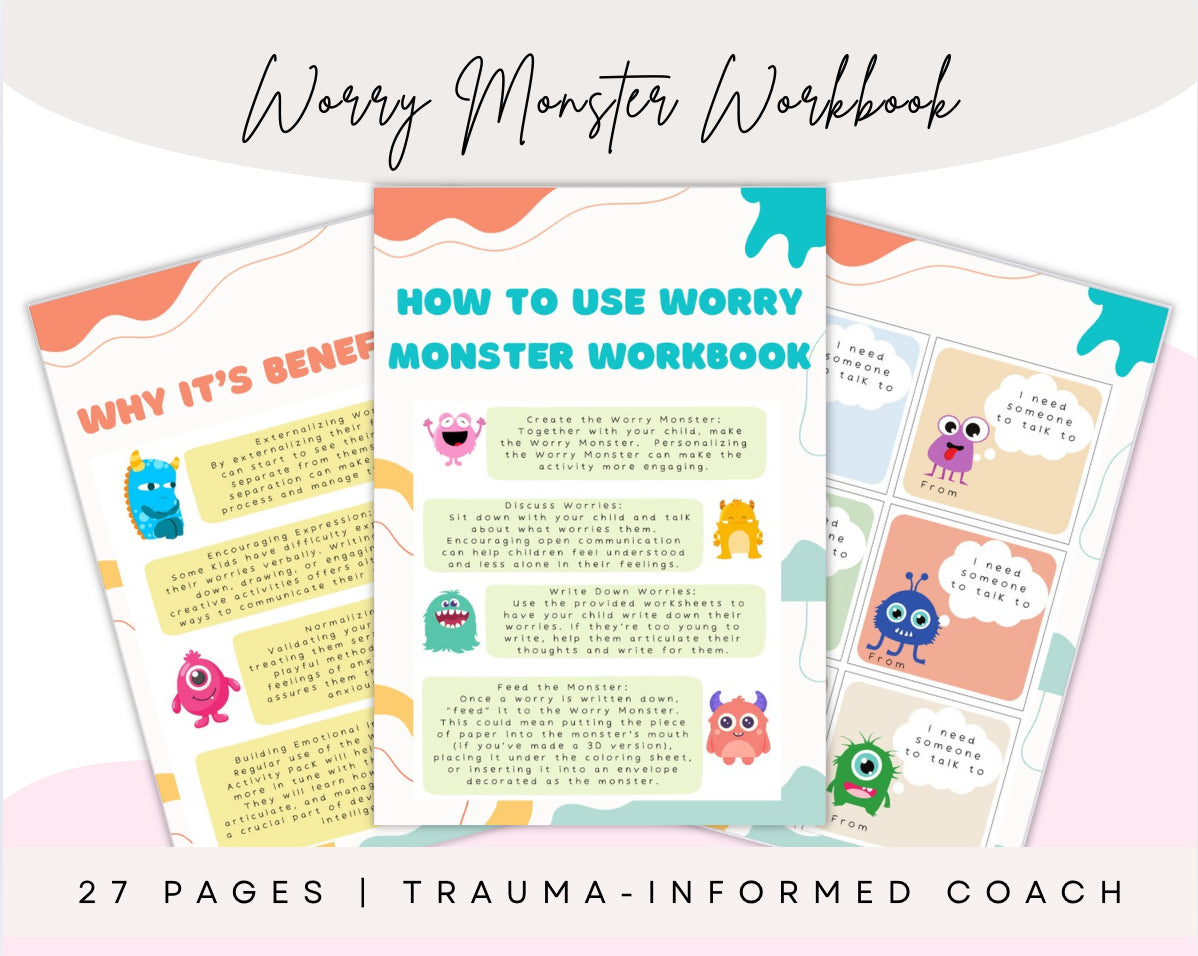 Worry Monster Anxiety Workbook for Kids – 27-Page Printable Emotional Regulation Activity Book