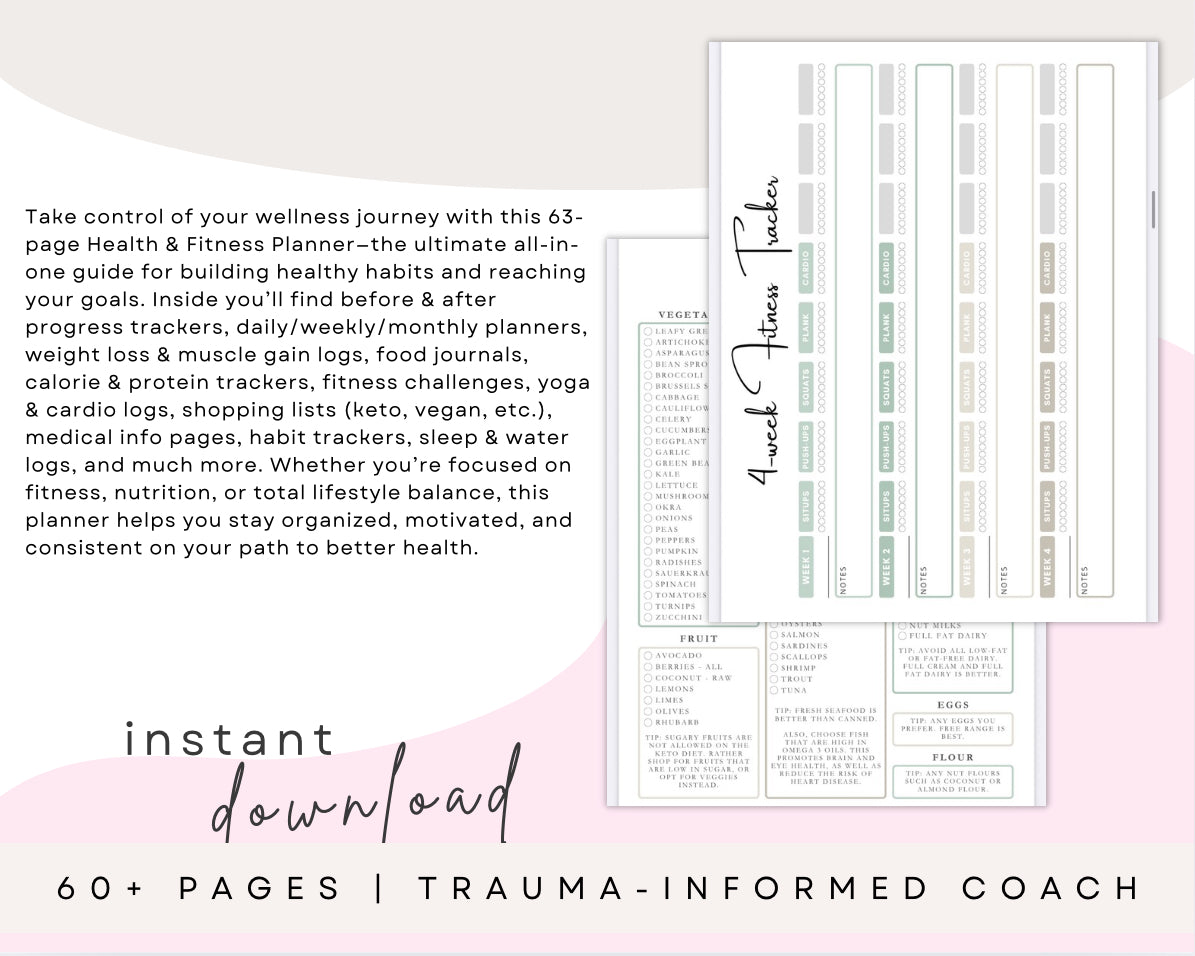 Health & Fitness Planner – 63 Page Printable Wellness Journal