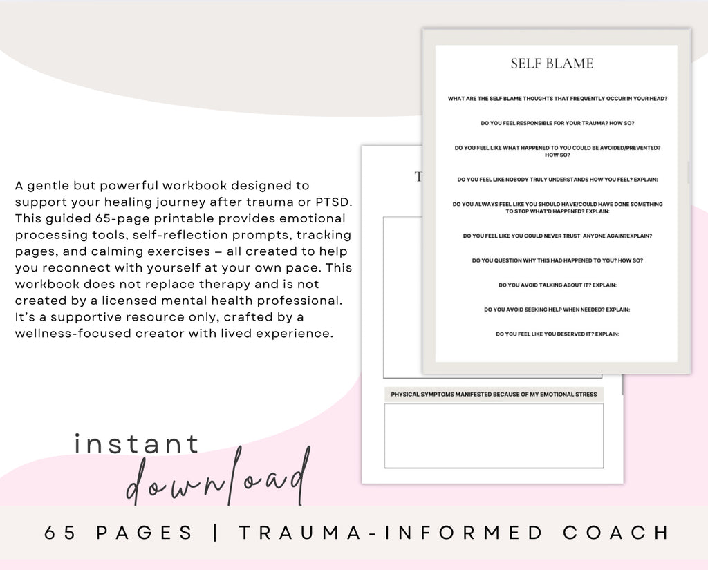 Trauma & PTSD Processing Workbook | 65-Page Mental Health Printable PDF | Inner Child Healing & Trigger Journal | Self-Guided Therapy Tool