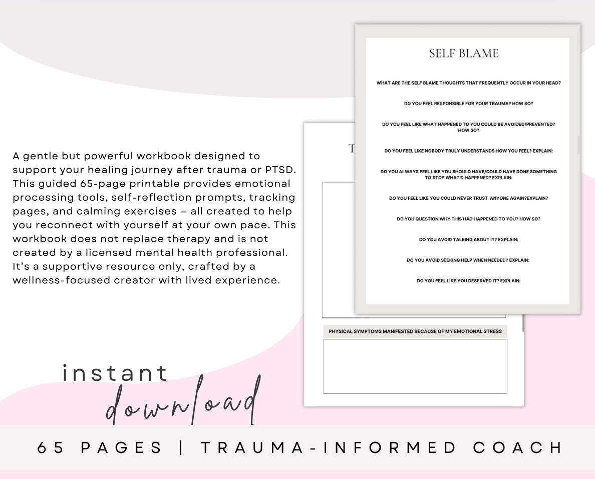 Trauma & PTSD Processing Workbook | 65-Page Mental Health Printable PDF | Inner Child Healing & Trigger Journal | Self-Guided Therapy Tool