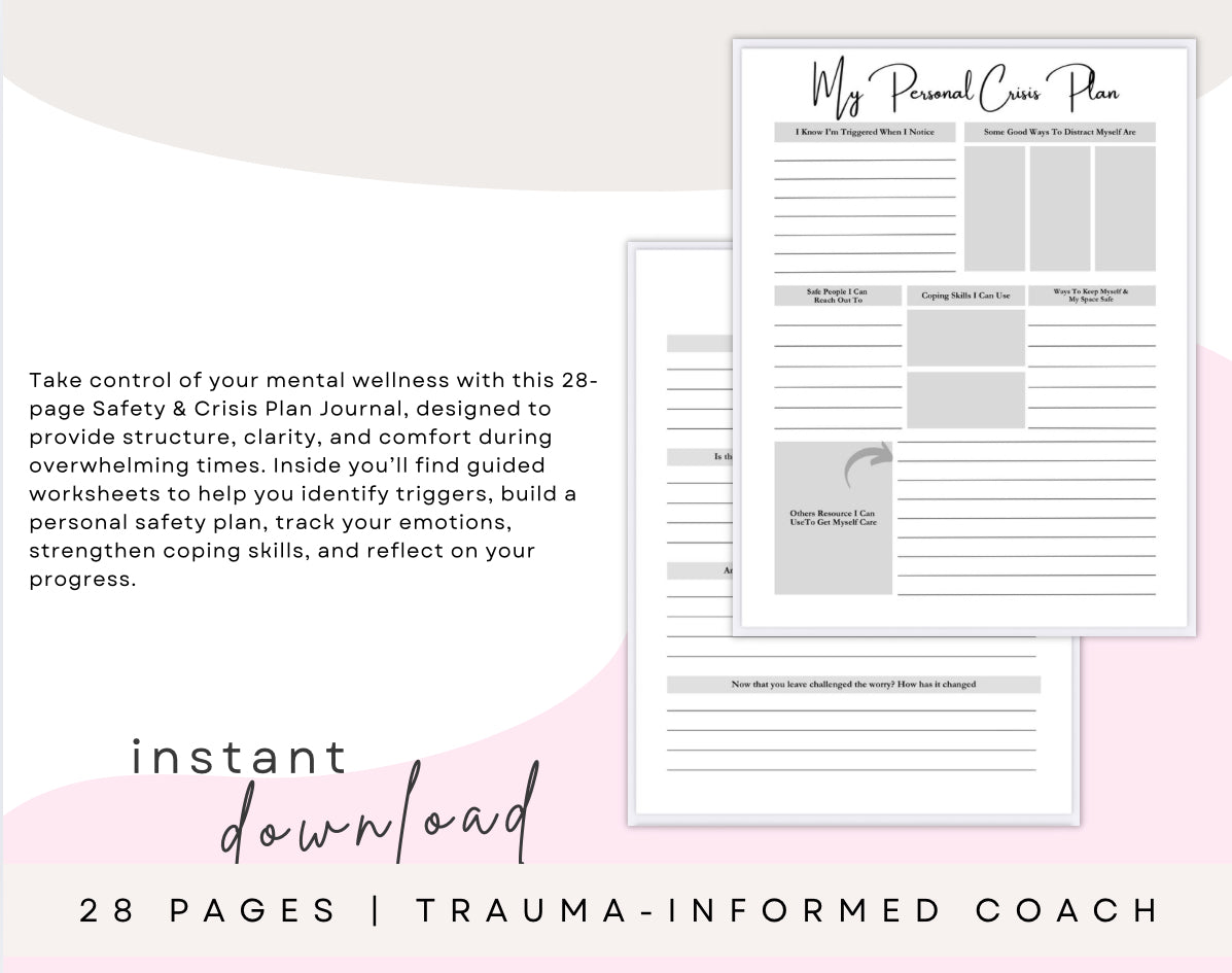 Safety & Crisis Plan Journal – 28 Printable Pages for Coping, Anxiety, and Mental Health Support