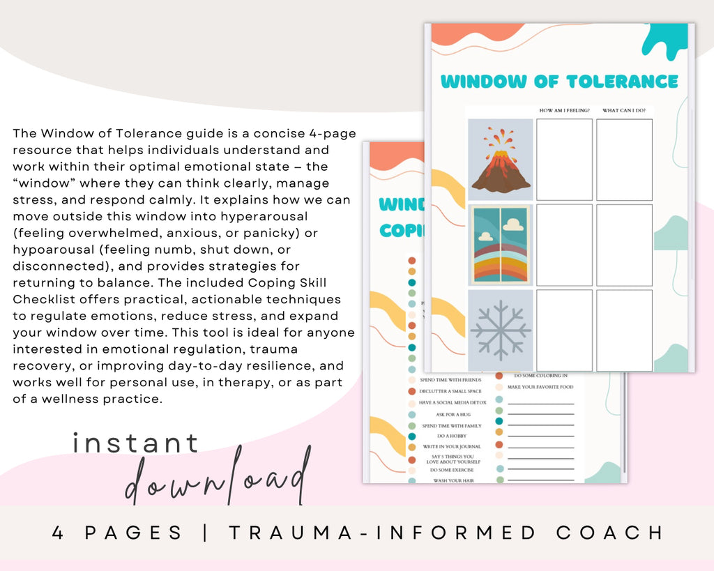 Window of Tolerance – Emotional Regulation & Coping Skills Printable Guide (4 Pages)