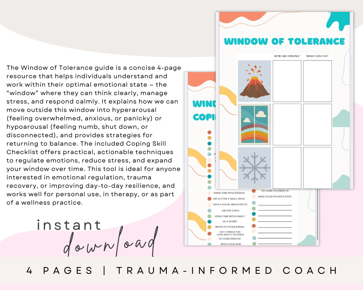 Window of Tolerance – Emotional Regulation & Coping Skills Printable Guide (4 Pages)